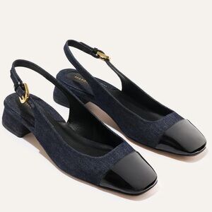 Margaux Denim and Black Slingback Heels